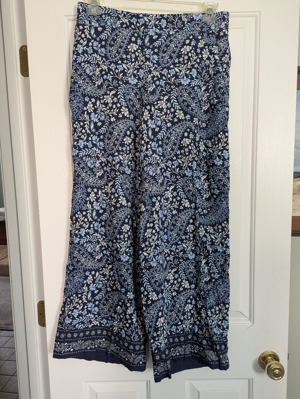Loft Navy Blue Paisley Wide Leg Pant, NWT